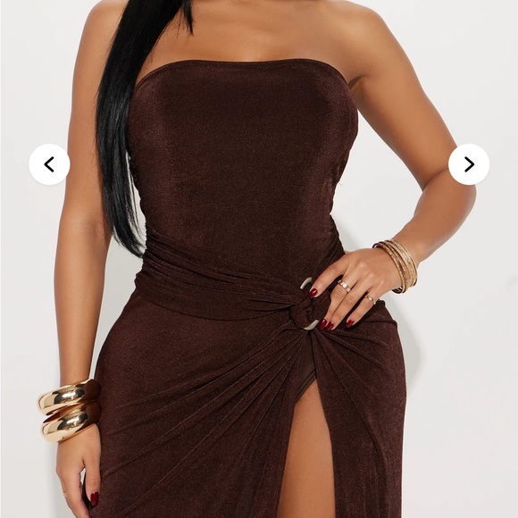 Fashion Nova Clara Slinky Chocolate Maxi Dress - Picture 2 of 11